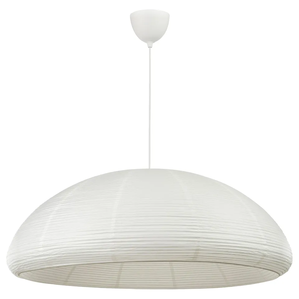 IKEA PS 2026 white pendant lamp, half-moon shape, rice paper material.