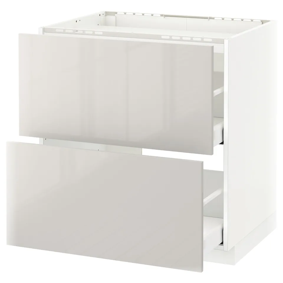 METOD kitchen cabinet, white, glossy, rectangular, two open drawers, modern design.