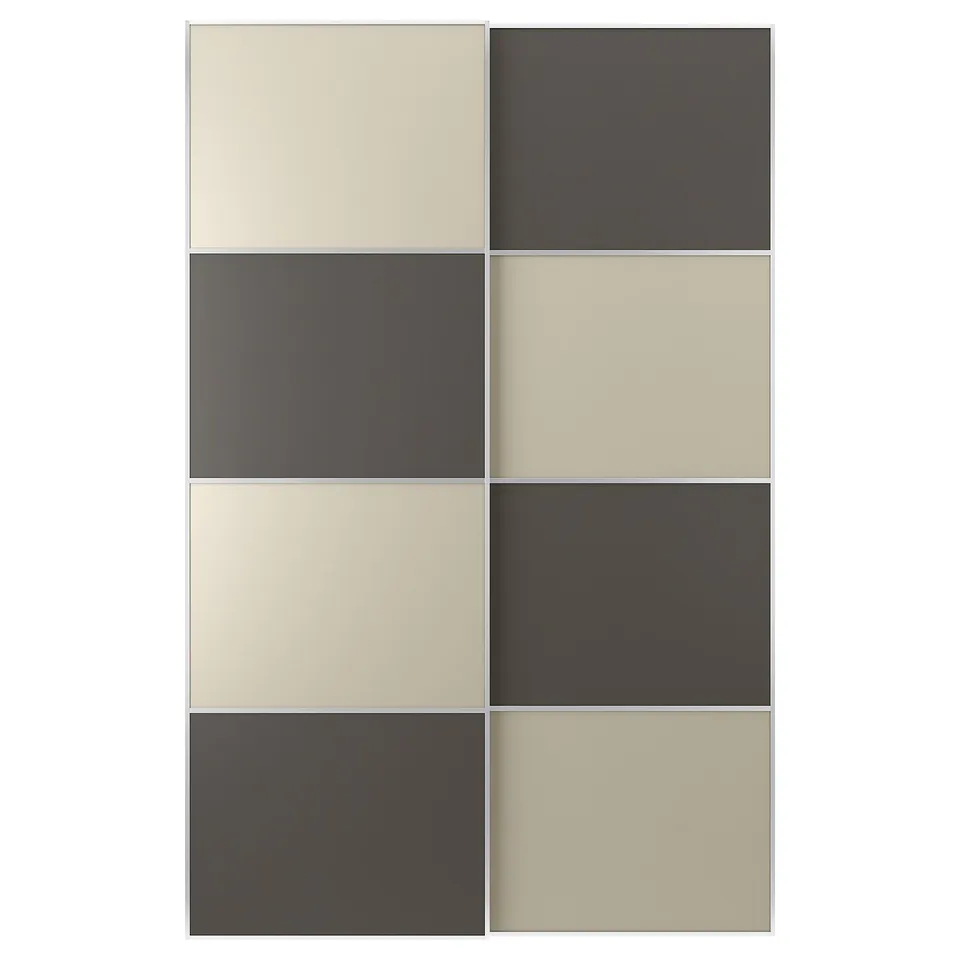 MEHAMN cream and black checkerboard sliding door panels with aluminium frame.