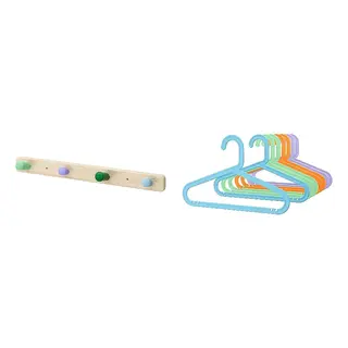 BAGIS/FLISAT set: knob rack with 4 knobs + children's coat-hanger