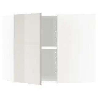 METOD corner wall cabinet with shelves, white/Ringhult light grey, 68x37x60 cm