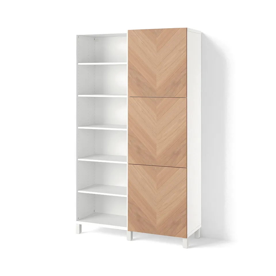 BESTÅ Storage combination with doors, white/Hedeviken oak veneer, 120x42x202 cm
