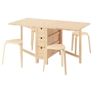 NORDEN / KYRRE table and 4 stools, birch/birch, 26/89/152 cm