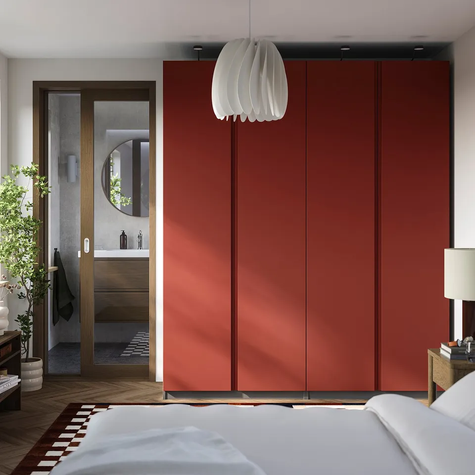 PAX / VIKANES Wardrobe combination, dark grey/red-brown, 200x60x236 cm