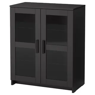 BRIMNES cabinet with doors, glass/black, 78x95 cm
