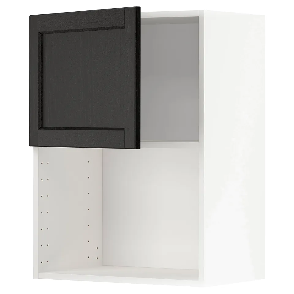 Ikea METOD kitchen cabinet in black with wooden door, recessed panel design.