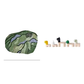 GREJSIMOJS set: rug, high pile + 20-piece toy building blocks