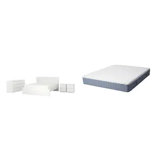 MALM/VITMÅSEN Bed with 25cm thick mattress, pocket sprung, latex,5 comfort zones, extra firm