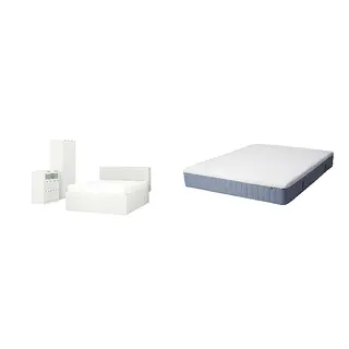 BRIMNES/VITMÅSEN Bed with 25cm thick mattress, pocket sprung, latex,5 comfort zones, extra firm