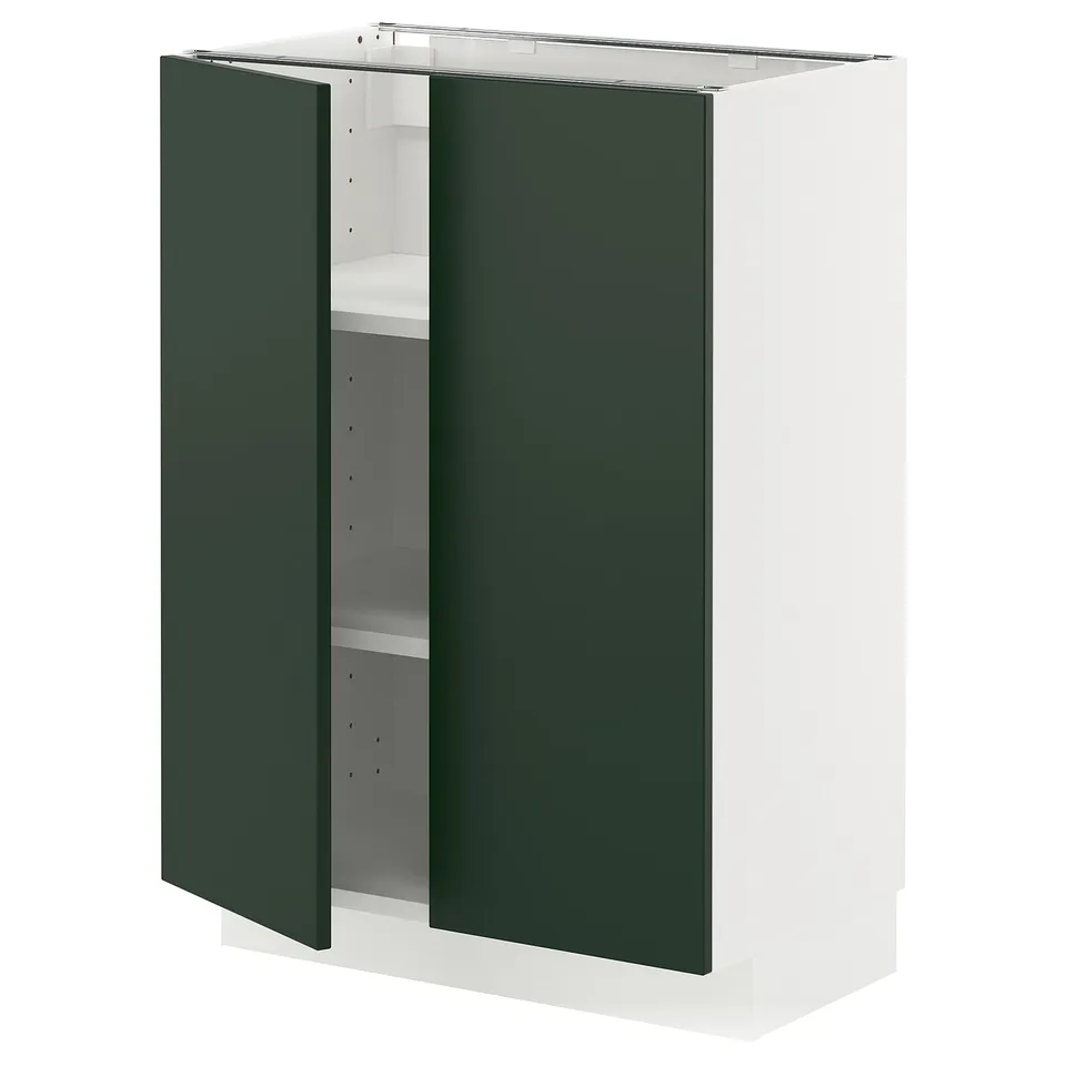 METOD kitchen cabinet in dark green, white frame, rectangular, modern design.