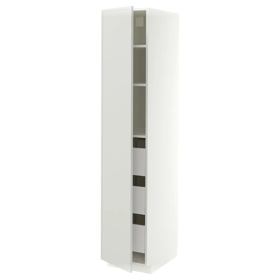METOD / MAXIMERA High cabinet with drawers, white/Aspudden light grey, 40x60x200 cm