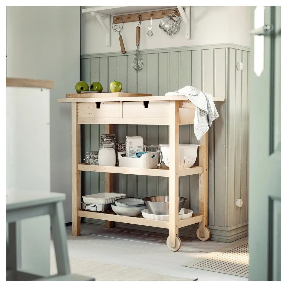 FÖRHÖJA Kitchen trolley, birch, 100x43 cm