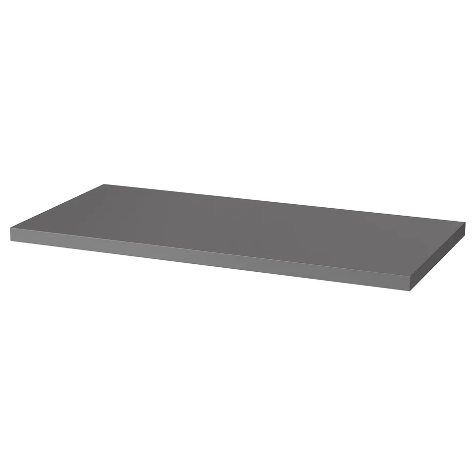 Grey rectangular desk top, modern style, flat surface.