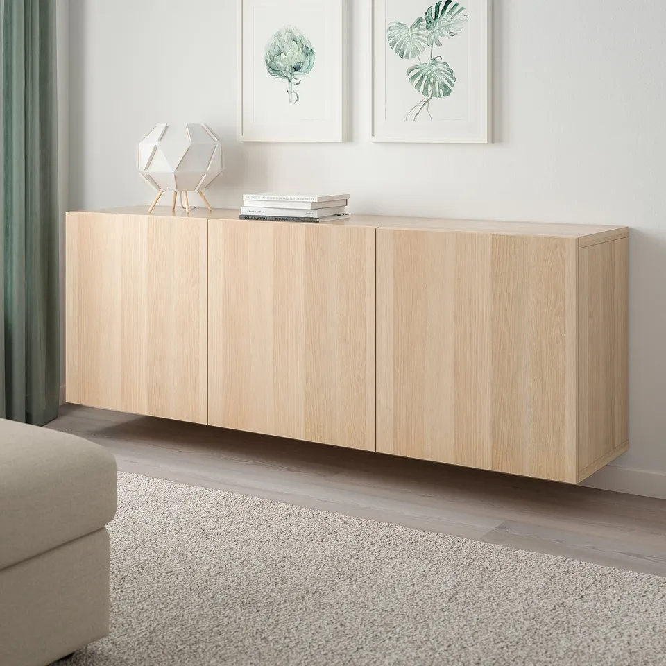 BESTÅ sideboard, 3 sections, light brown, minimalist decor.