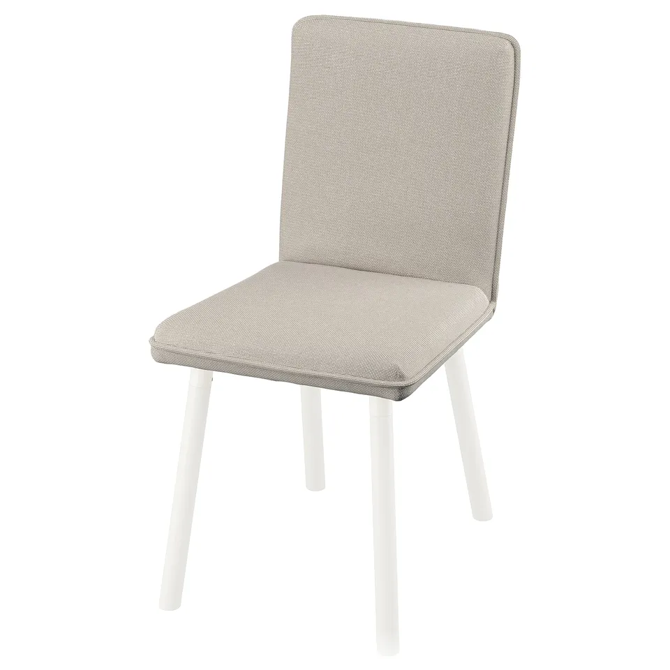 TONSTAD chair: modern, light grey, upholstered with white legs, rectangular back and seat, clean lines.