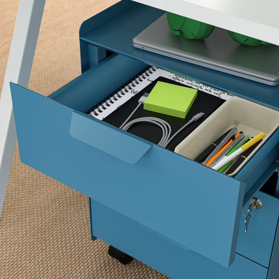 TROTTEN Drawer unit w 3 drawers on castors, blue