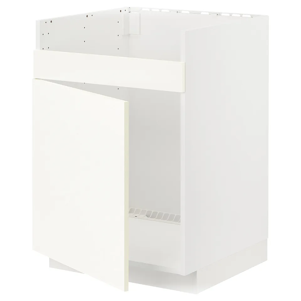 A white METOD kitchen cabinet with a modern design, featuring a square shape and a sturdy frame.