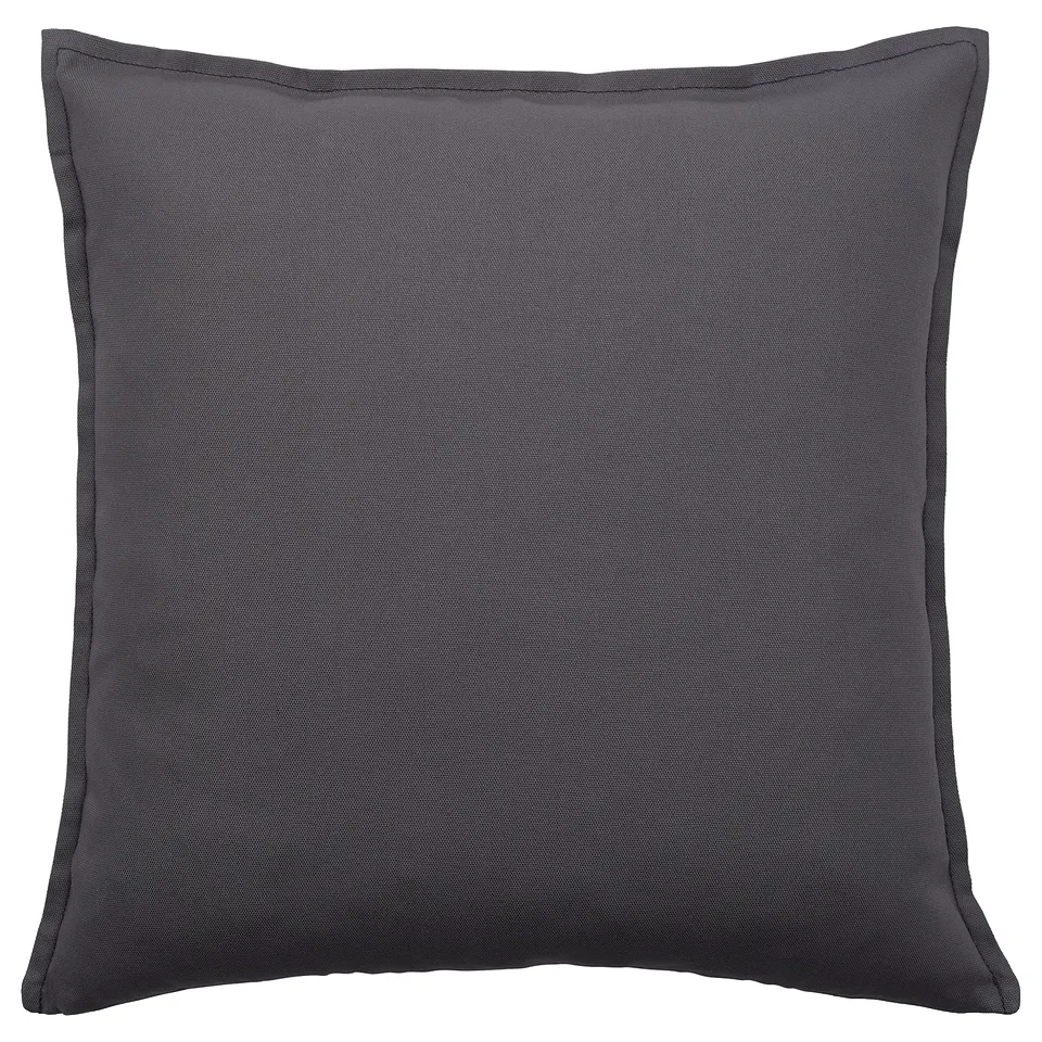 A GURLI dark grey square cushion cover made from recycled cotton. The zip allows for easy removal.