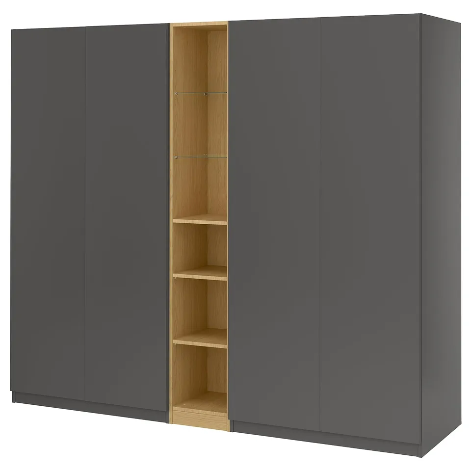 PAX / FORSAND Wardrobe combination, dark grey dark grey/oak effect, 235x60x201 cm