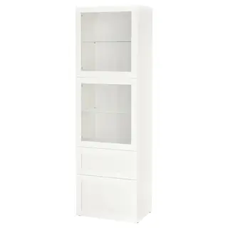 BESTÅ storage combination w glass doors, white/Hanviken white clear glass, 60x42x193 cm