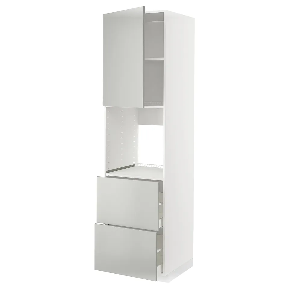 METOD kitchen unit: white cabinet with two drawers, one shelf, grey handles, modern design.