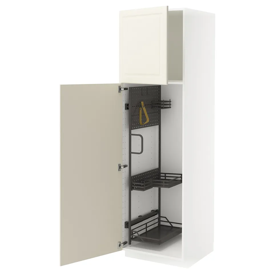METOD kitchen cabinet in off-white with adjustable shelves and hanging organiser.
