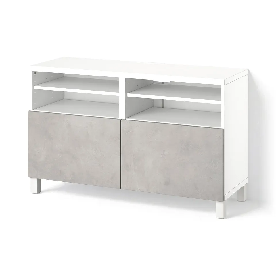 BESTÅ TV bench with doors, white/Kallviken/Stubbarp light grey, 120x42x74 cm