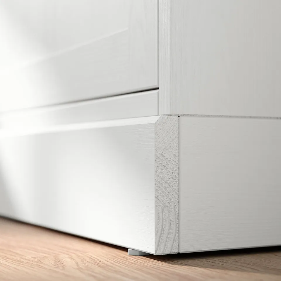 White HAVSTA sideboard corner, glass doors, solid pine, brushed finish.