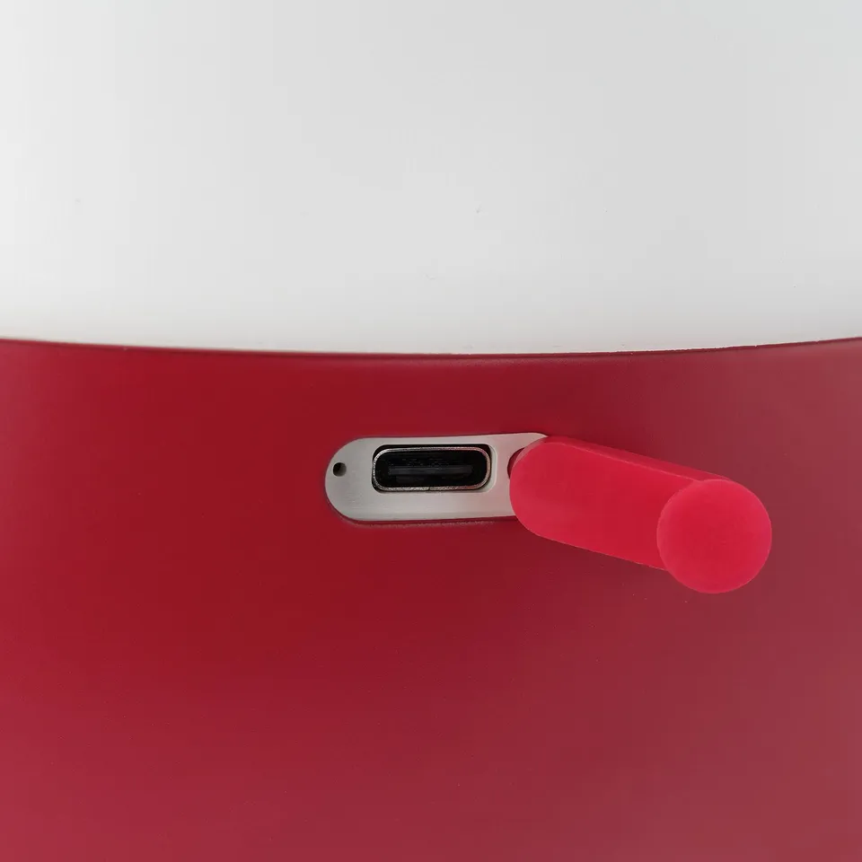 Red power tool, switch detail. Durable abs plastic cover, silicone rubber switch cap. Quality craftsmanship visible.