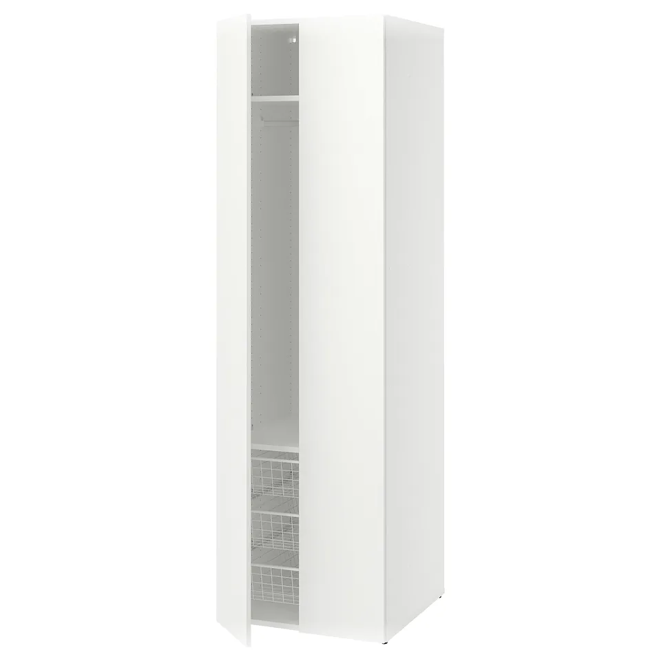 A white LASTARE wardrobe unit with open doors, revealing an empty interior with adjustable shelves.