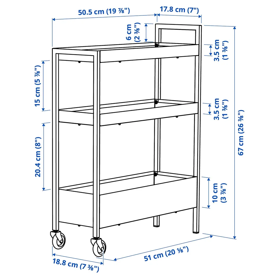 NISSAFORS Trolley, black, 50.5x19x67 cm