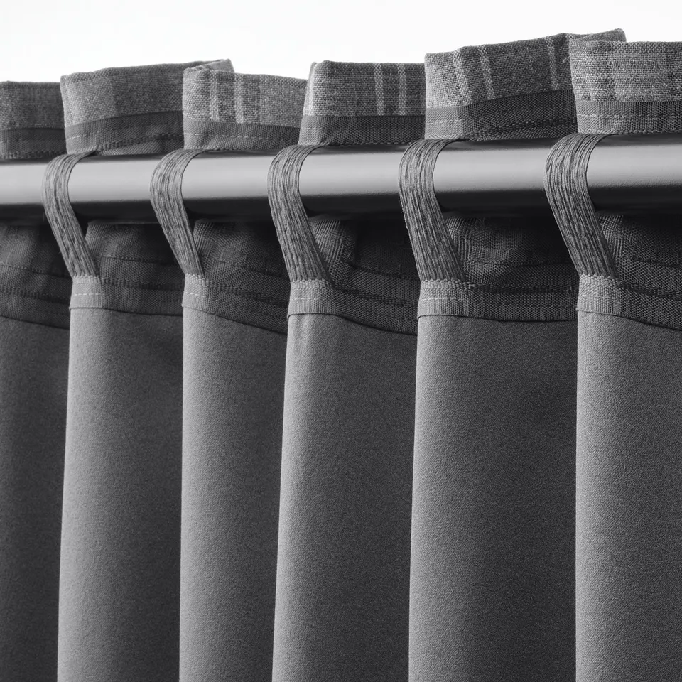 HÄGGVECKMAL Room darkening curtains, 1 pair, dark grey/with heading tape, 145x250 cm