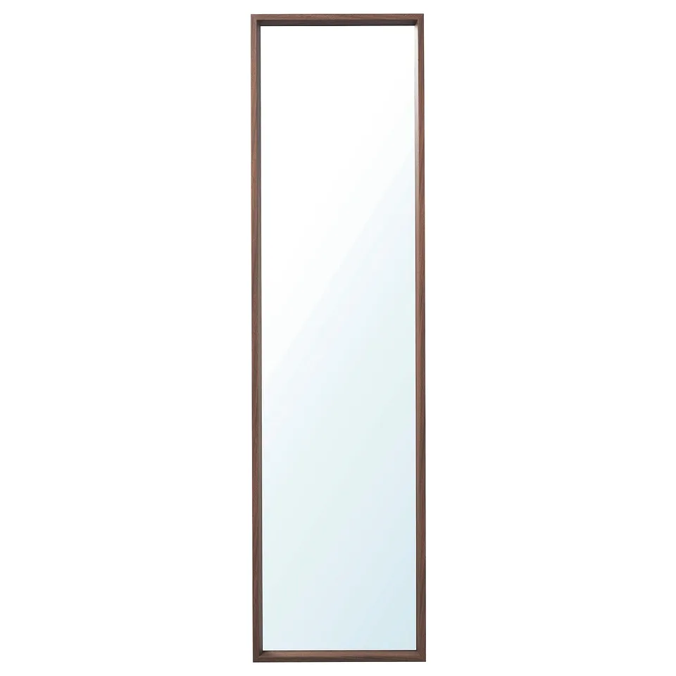 NISSEDAL brown-framed mirror: timeless, vertical design, bathroom-ready & hinged mount option.