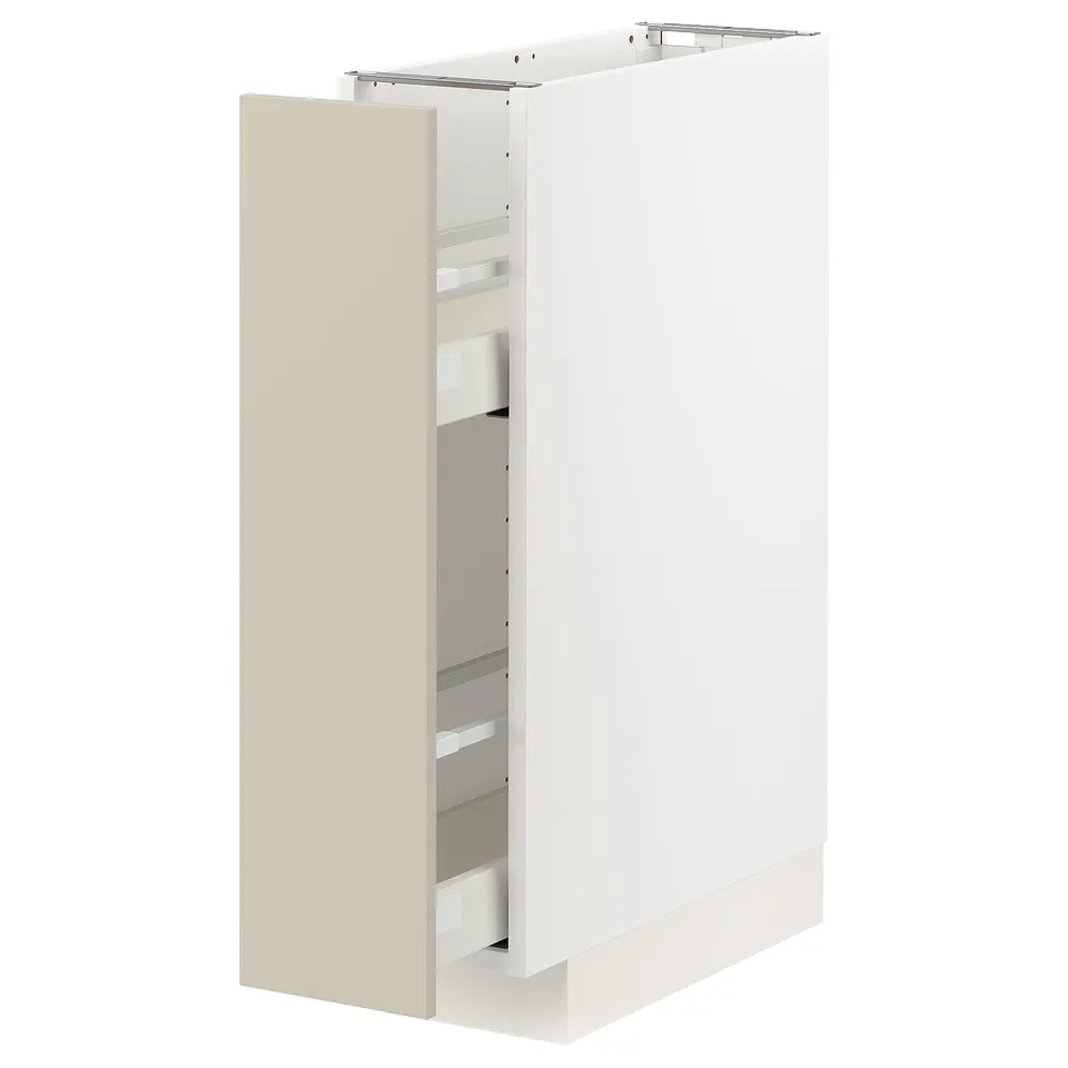 METOD beige kitchen cabinet, modern design, smooth surfaces, pull-out interior, sturdy frame, neutral colour.