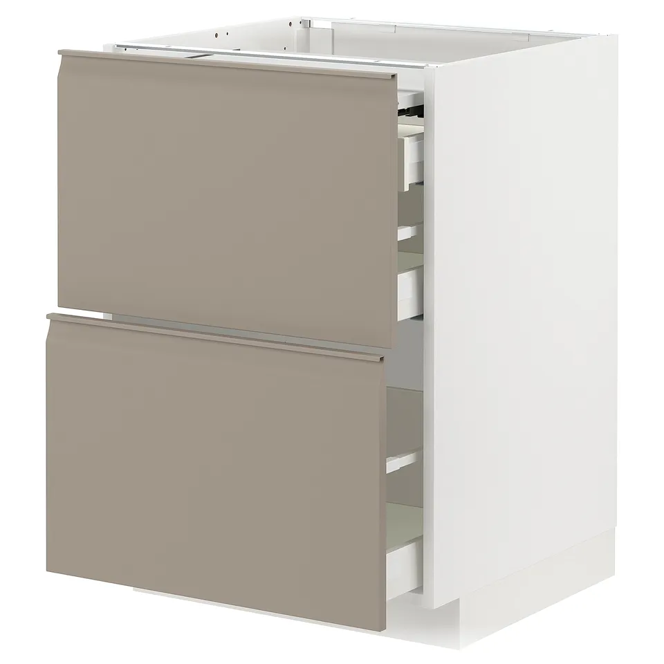 Modern kitchen unit, METOD series, beige, with soft-close drawers.