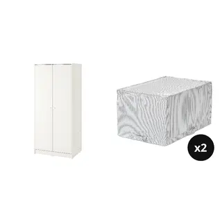KLEPPSTAD/STUK set: wardrobe with 2 doors + storage case x2