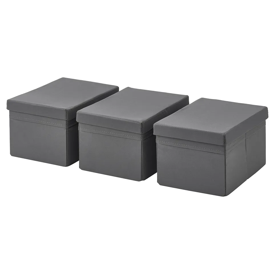 DRÖNA Box with lid, dark grey, 19x26x15 cm