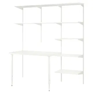 BOAXEL / LAGKAPTEN shelving unit with table top, white, Width 187.0 x Depth 62.0 x Height 200.6 cm