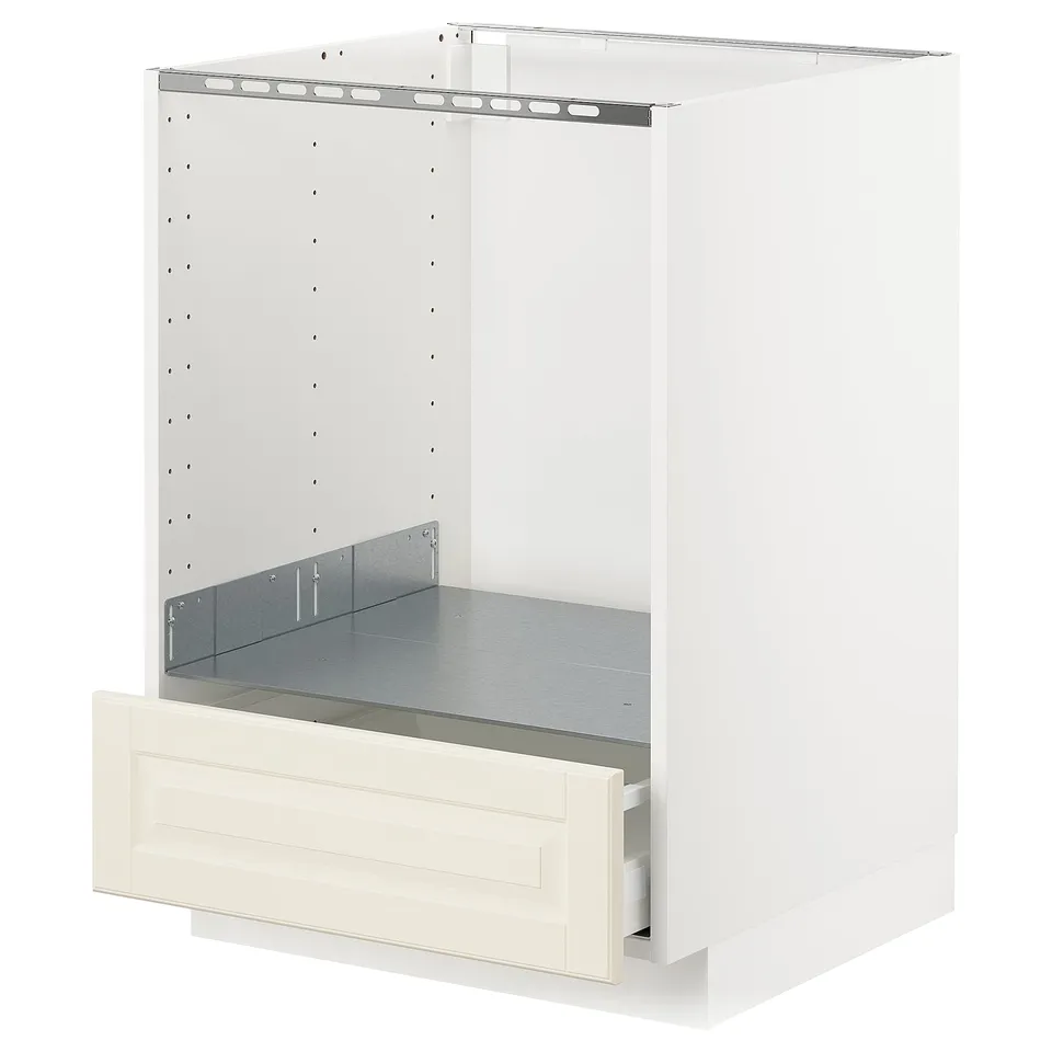 METOD kitchen unit, white. Includes off-white drawer, wooden finish. Modern traditional design with smooth-running drawers.