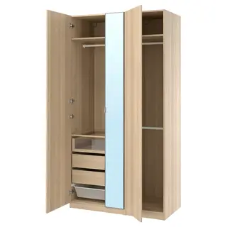PAX / FORSAND/ÅHEIM wardrobe combination, white stained oak effect/mirror glass, Width 125.0 x Depth 60.0 x Height 236.4 cm