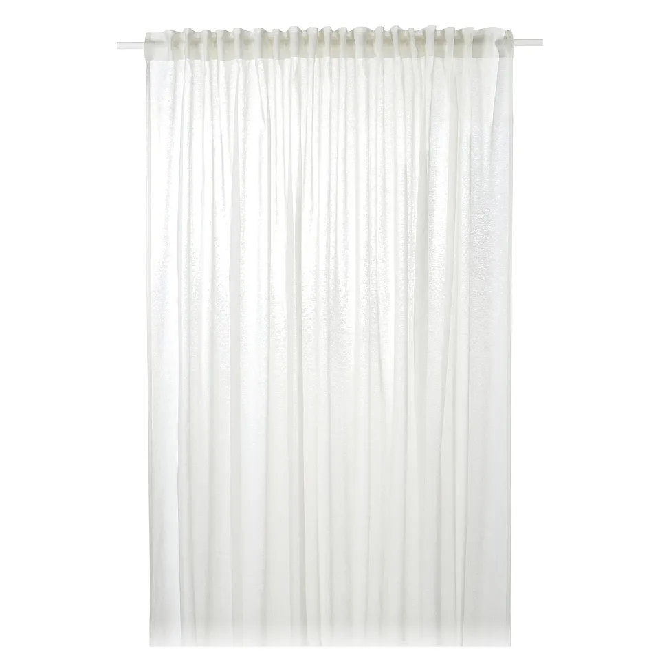White stockholm sheer curtain with heading tape, combining linen and cotton.