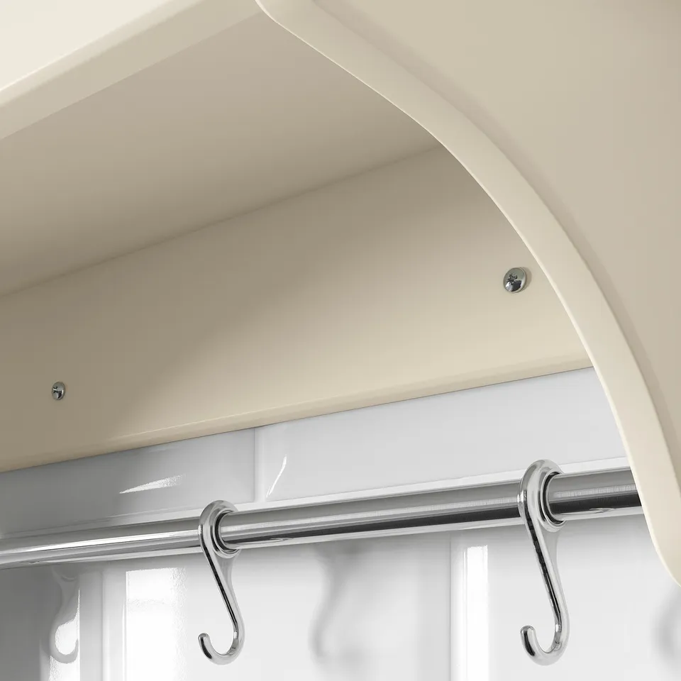 Modern kitchen shelf with chrome hooks, built-in wall mount, high-quality finish