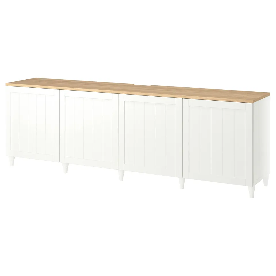 BESTÅ TV bench with doors, white/Pipmakare white, 240x42x76 cm