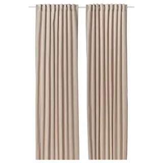 SANELA curtains, 1 pair, light beige/with heading tape, 140x300 cm