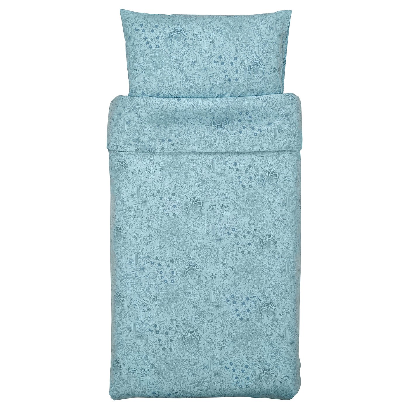 ALPTALL Duvet cover and pillowcase, blue/Himalayan animals and plants, 150x200/50x80 cm