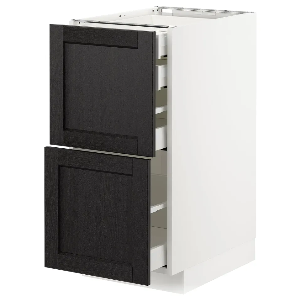 Modern kitchen cabinet, METOD, white & black, square design, 2 drawers.