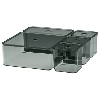 VISSLAÅN box with lid, set of 5, grey