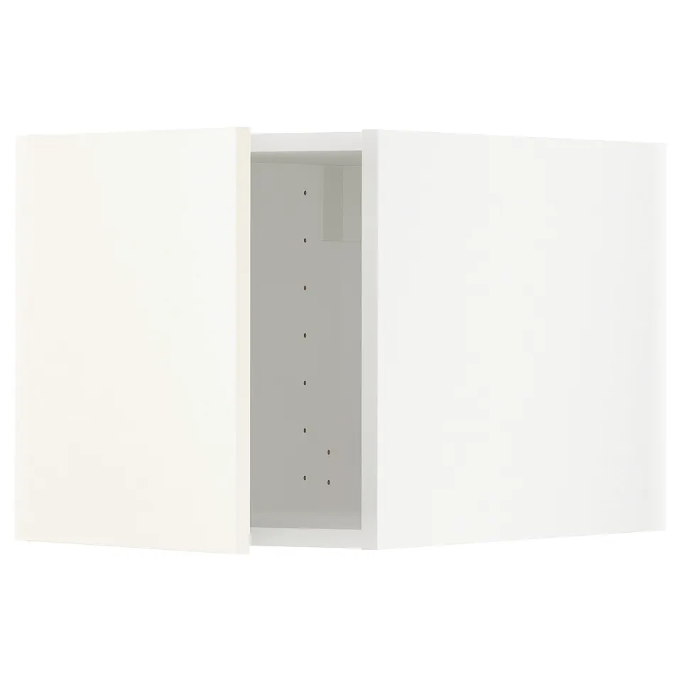 A white METOD kitchen cabinet with multiple shelves.