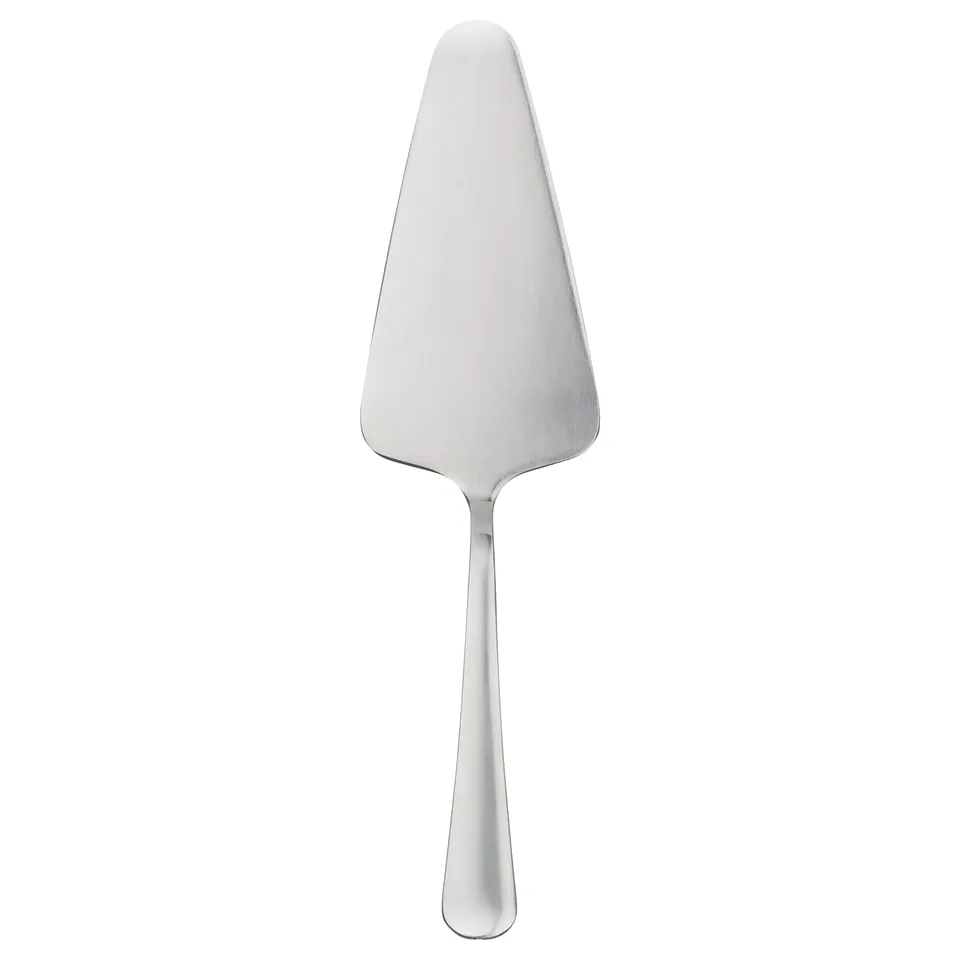 DRAGON brand cake slicer, stainless steel, sleek design, tapers at handle and blade, cuts cakes neatly