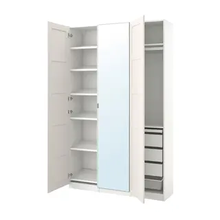 PAX / BERGSBO/ÅHEIM wardrobe combination, white/mirror glass, 150x38x236 cm